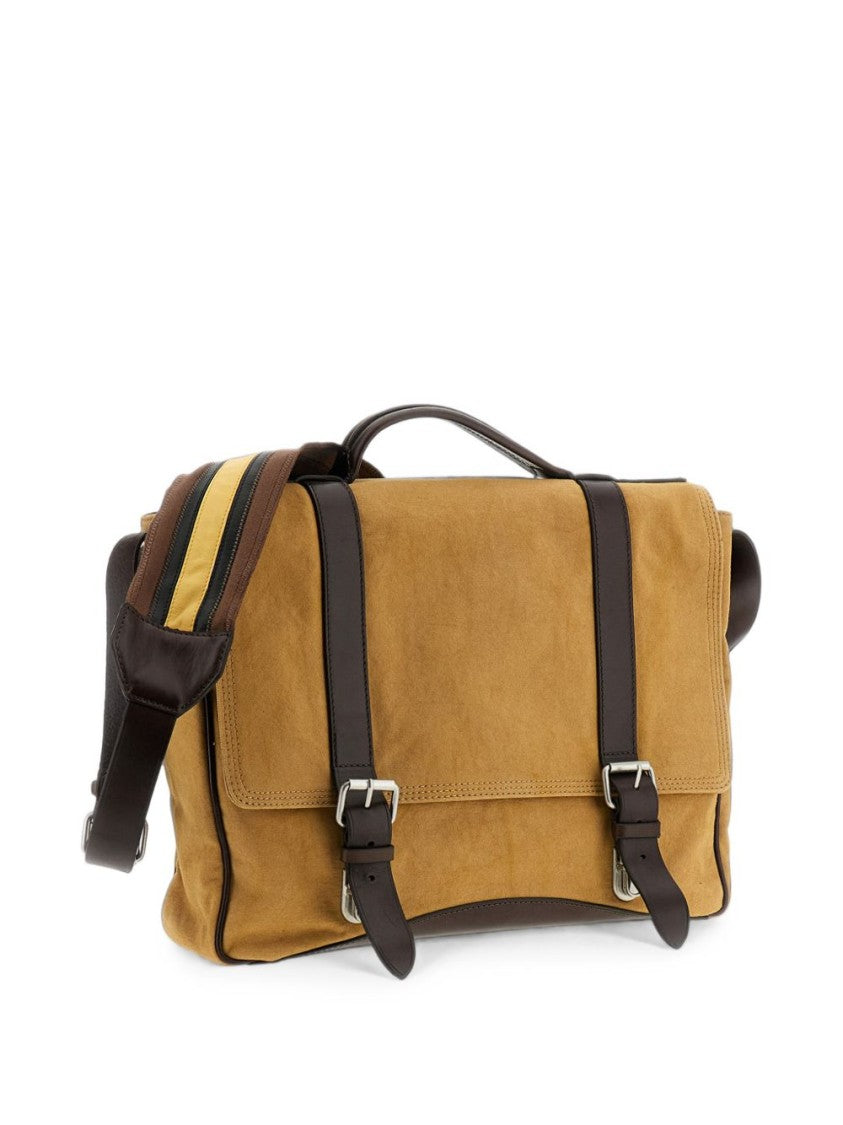 Dries Van Noten Tan Suede Contrast Leather-Trimmed Shoulder Bag