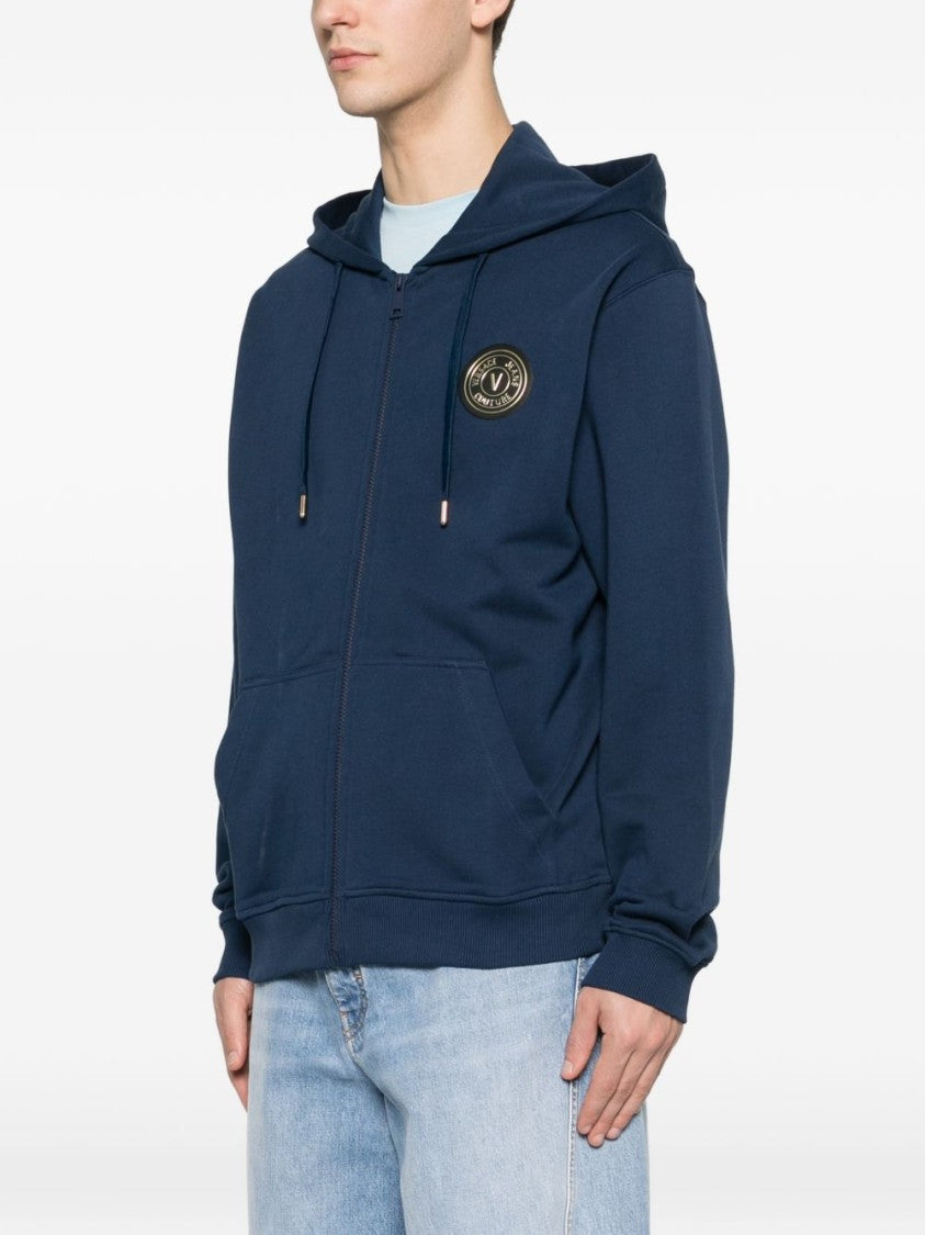Versace Jeans Couture Navy Blue Zip-Up Hoodie With Gold Emblem