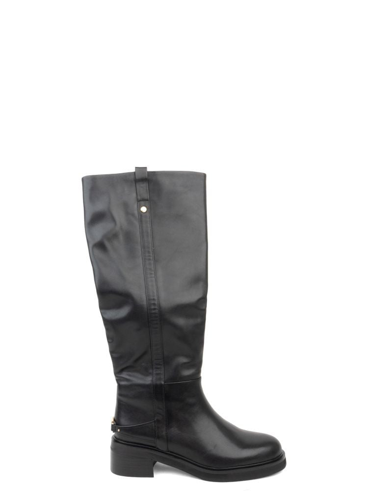 Adrianna Feretti Black Polished Minimalist Long Leather Boots