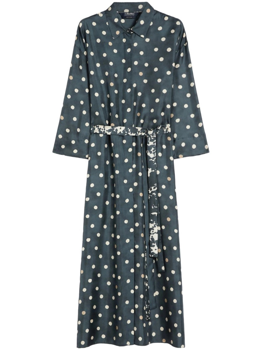 Max Mara Midi Silk Dress With Polka Dot Pattern
