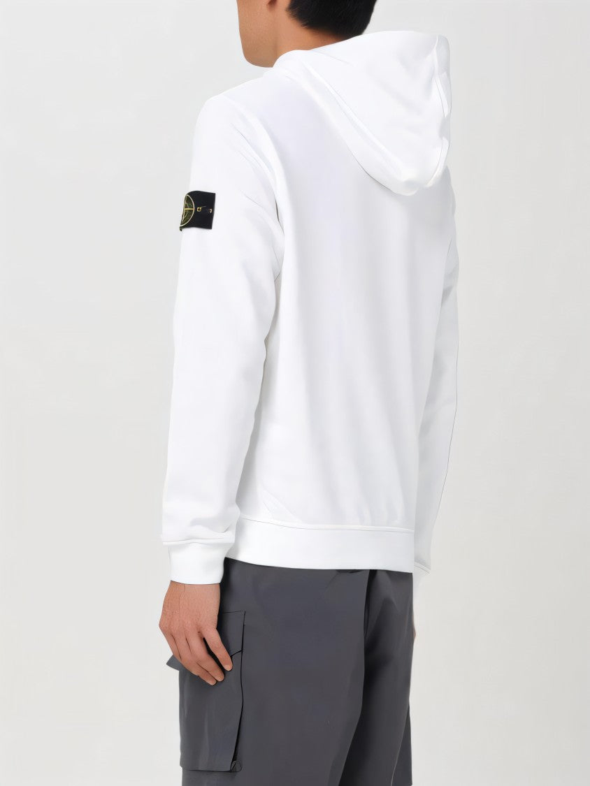Stone Island White Hoodie With Logo Patch