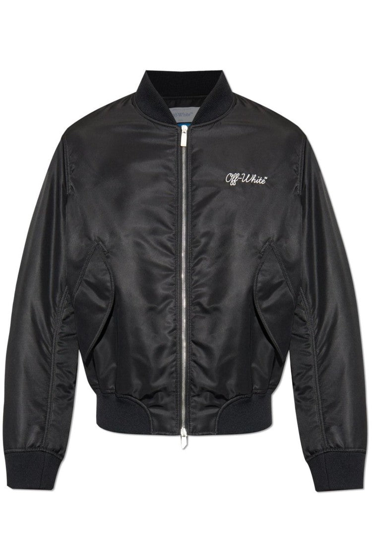 Off-White Minimalist Black Jacket With Modern Silhouette And Zipper Closure