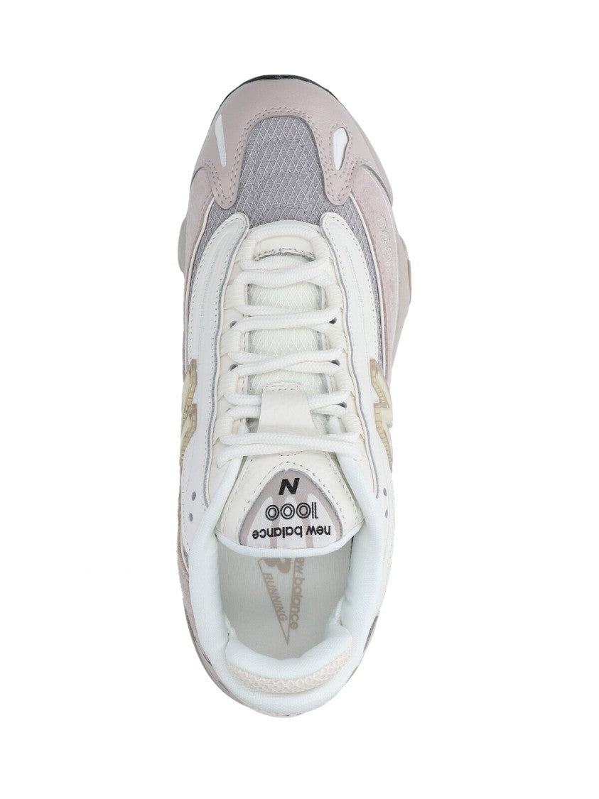 New Balance Taupe Leather Sneakers With White Mesh Inserts