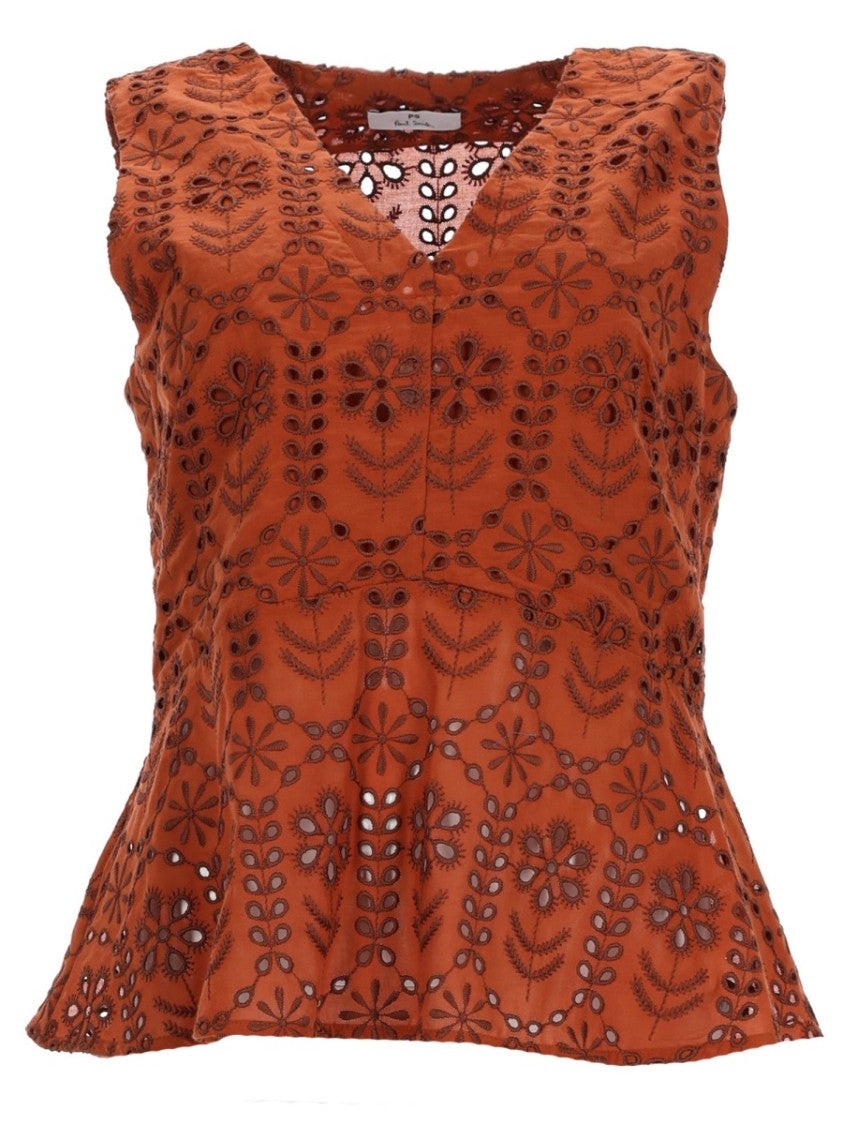 Ps Paul Smith Sleeveless Perforated Floral Base Top