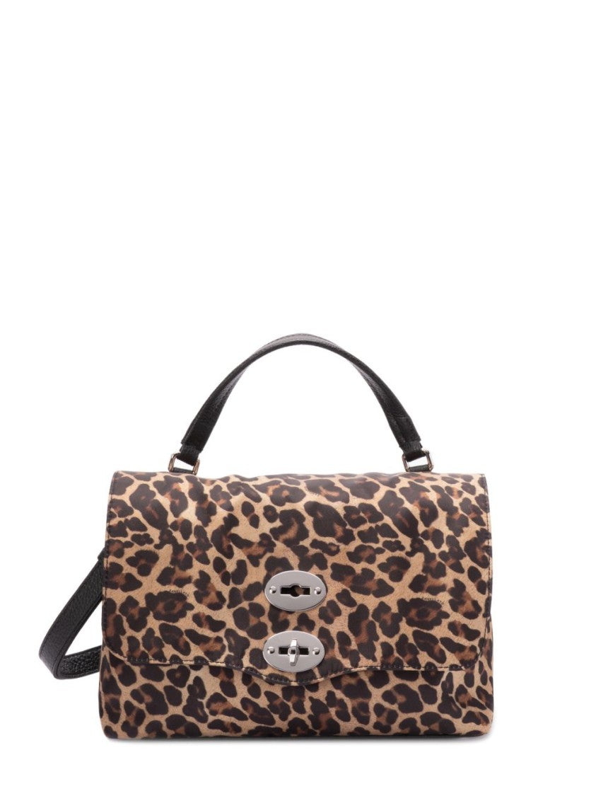 Zanellato Nero Vitello Leather Handbag With Leopard Print Design