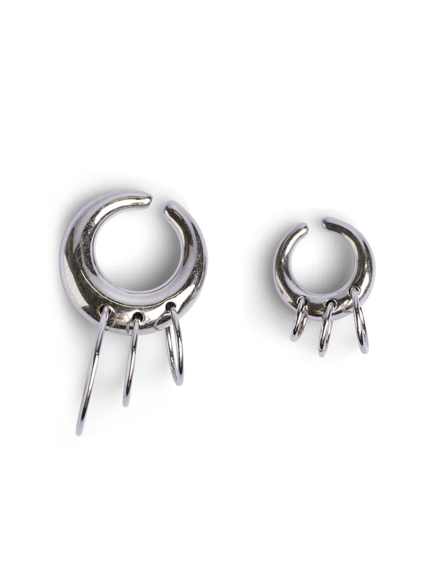 Panconesi Crescent-Shaped Silver Earrings With Dangling Hoops