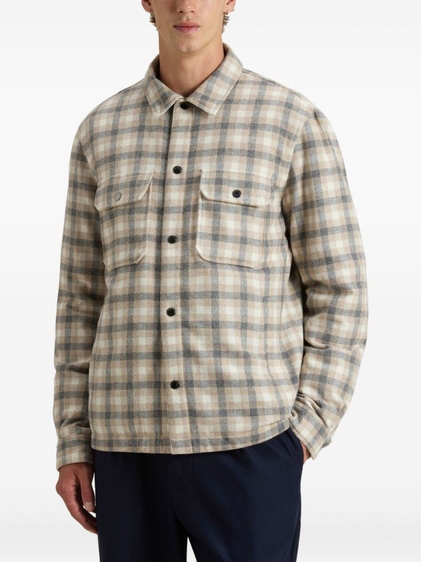 Woolrich Beige Plaid Jacket With Classic Collar