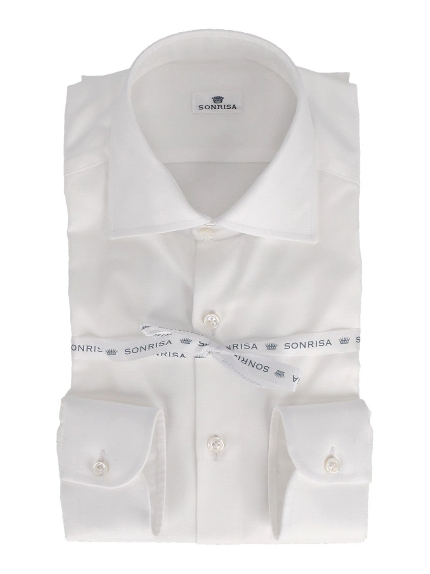 Sonrisa Crisp White Cotton Dress Shirt With Pointed Collar
