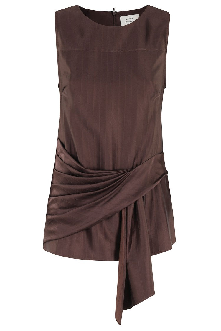 Loulou De Saison Dark Brown Fonda Asymmetrical Side-Draped Viscose Top