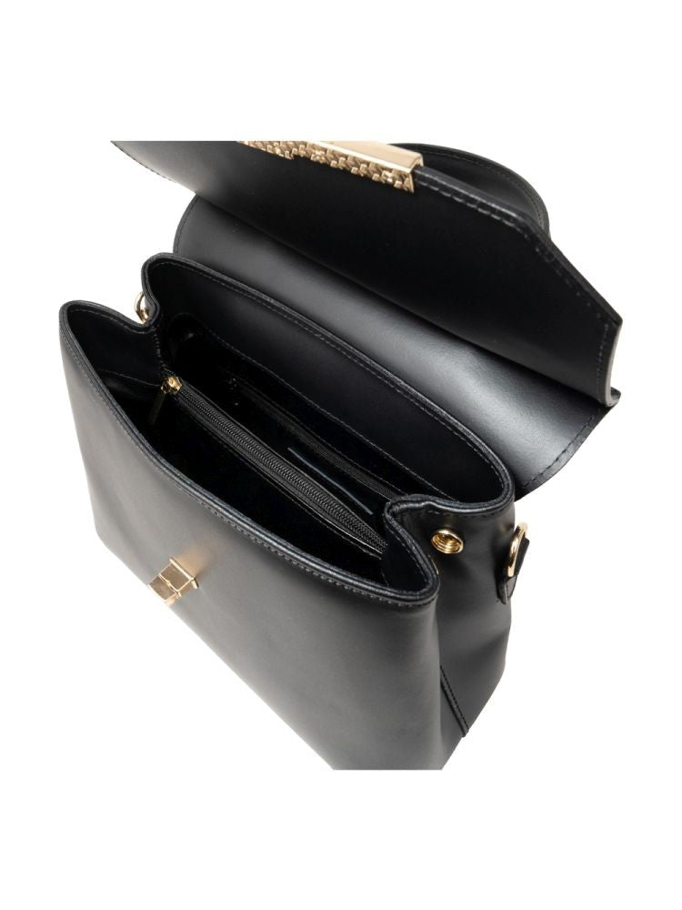 Adrianna Feretti Black Structured Leather Clasp Tote Bag
