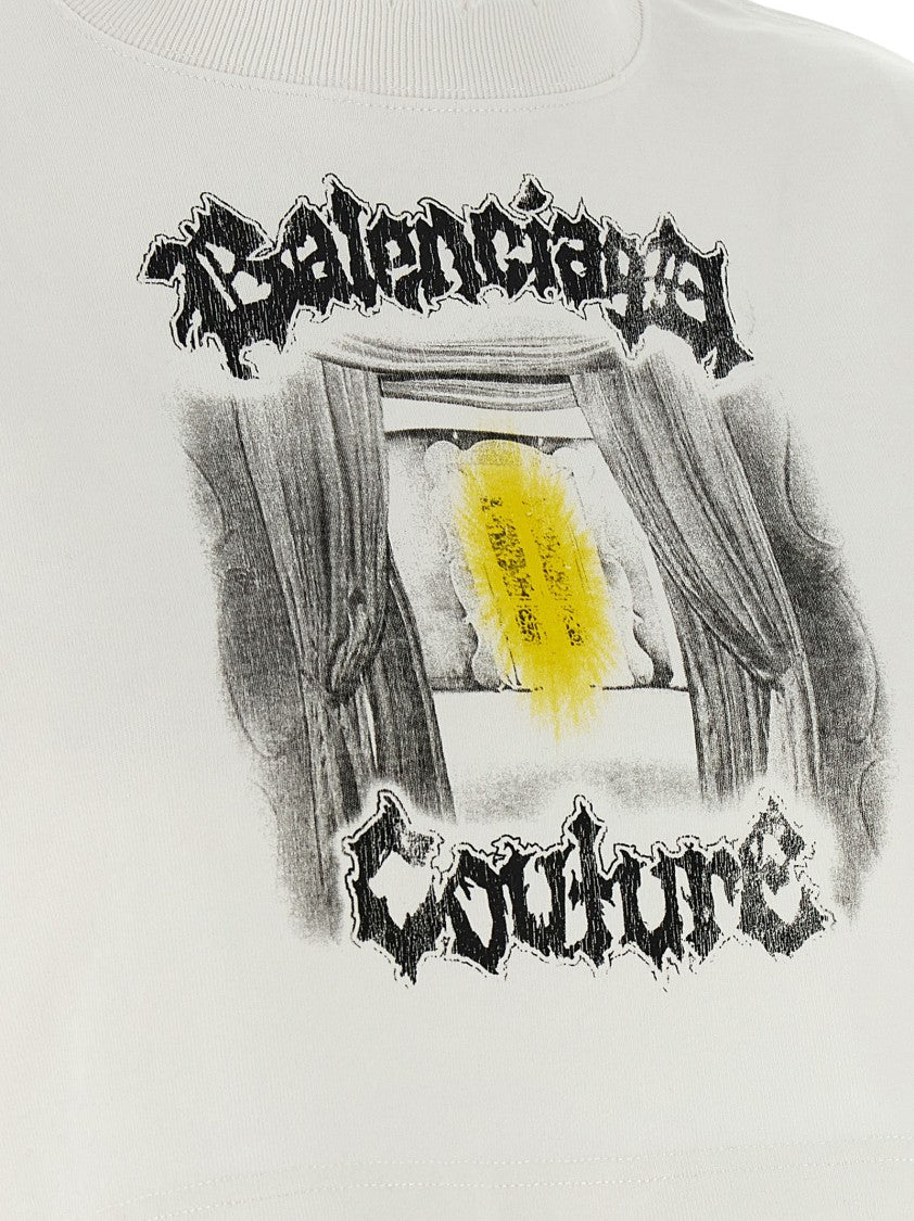 Balenciaga Cropped Cotton T-Shirt With Crewneck And Distressed Print