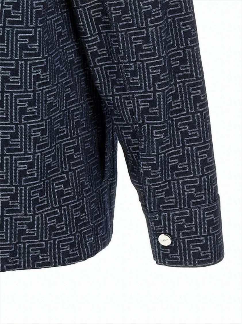 Fendi Cropped Black Cotton Jacket With Geometric Monogram