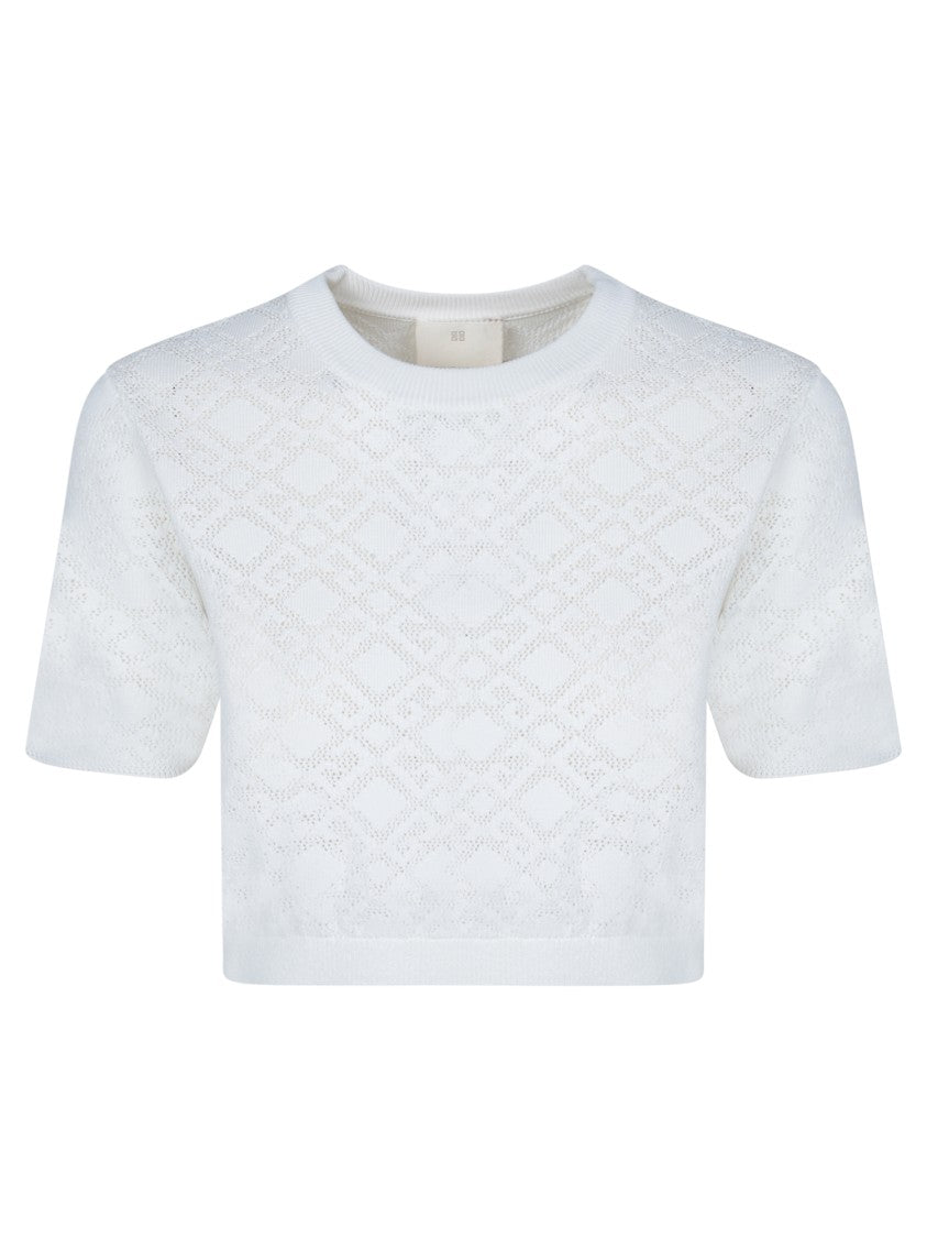 Givenchy Embroidered White Crop Knit Sweater