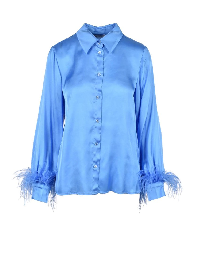 Motel Light Blue Feathered Cuffs Viscose Shirt