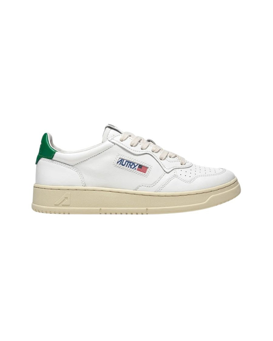 Autry Medalist Low Sneakers In White Leather-Green