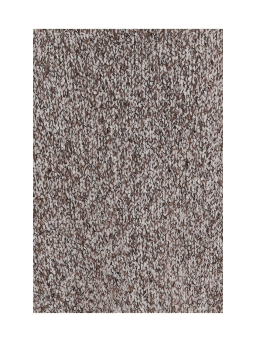 Bruno Manetti Brown Textured Virgin Wool-Blend Crew Neck Sweater