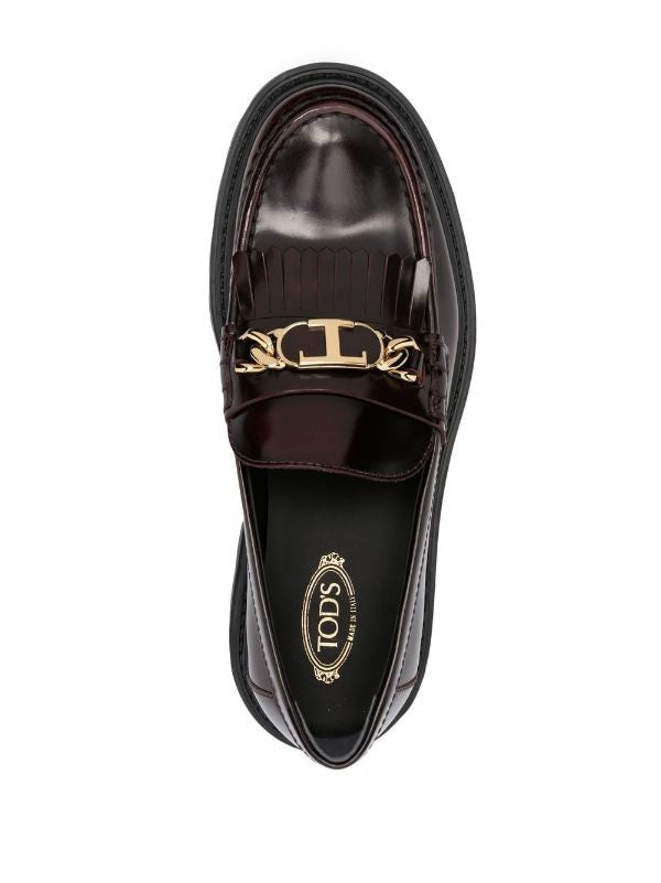 Tod's Leather Loafers With Gold-Tone Chain Detail