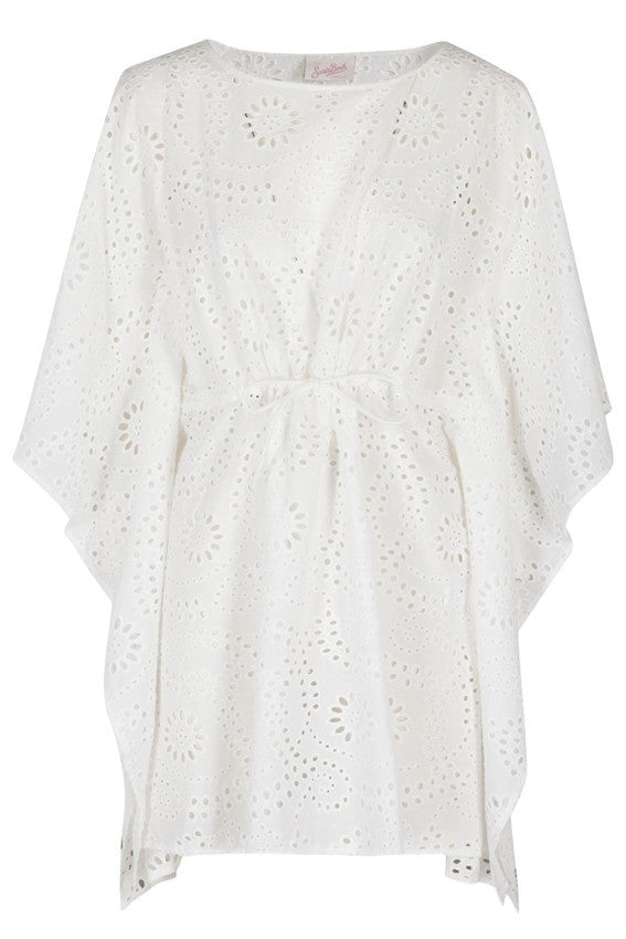Saint Barth Floral Cut-Out White Cotton Caftan