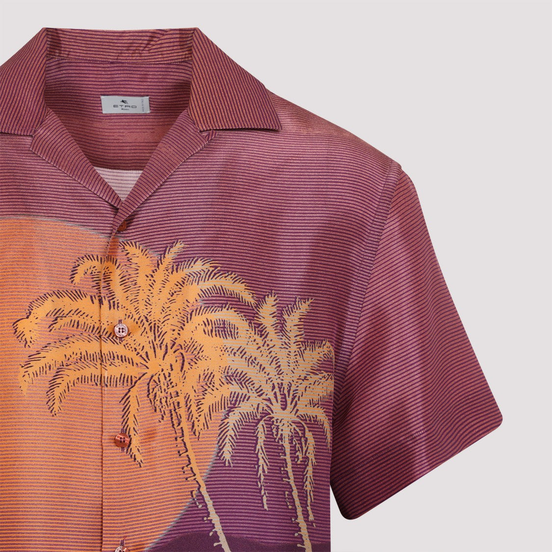 Etro Print On Orange Base Silk Bowling Short Sleeves Shirt