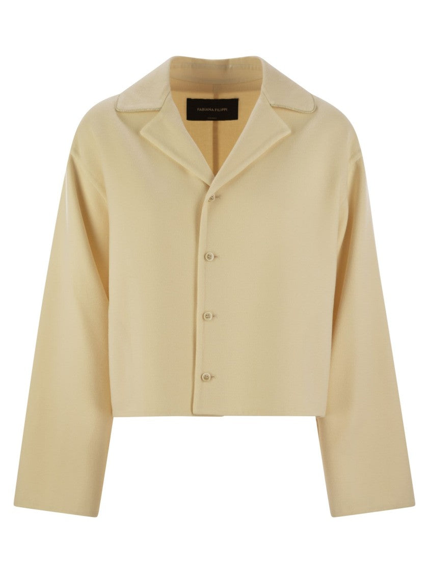 Fabiana Filippi Cropped Wide Jacket In Refined Double Wool Fabric