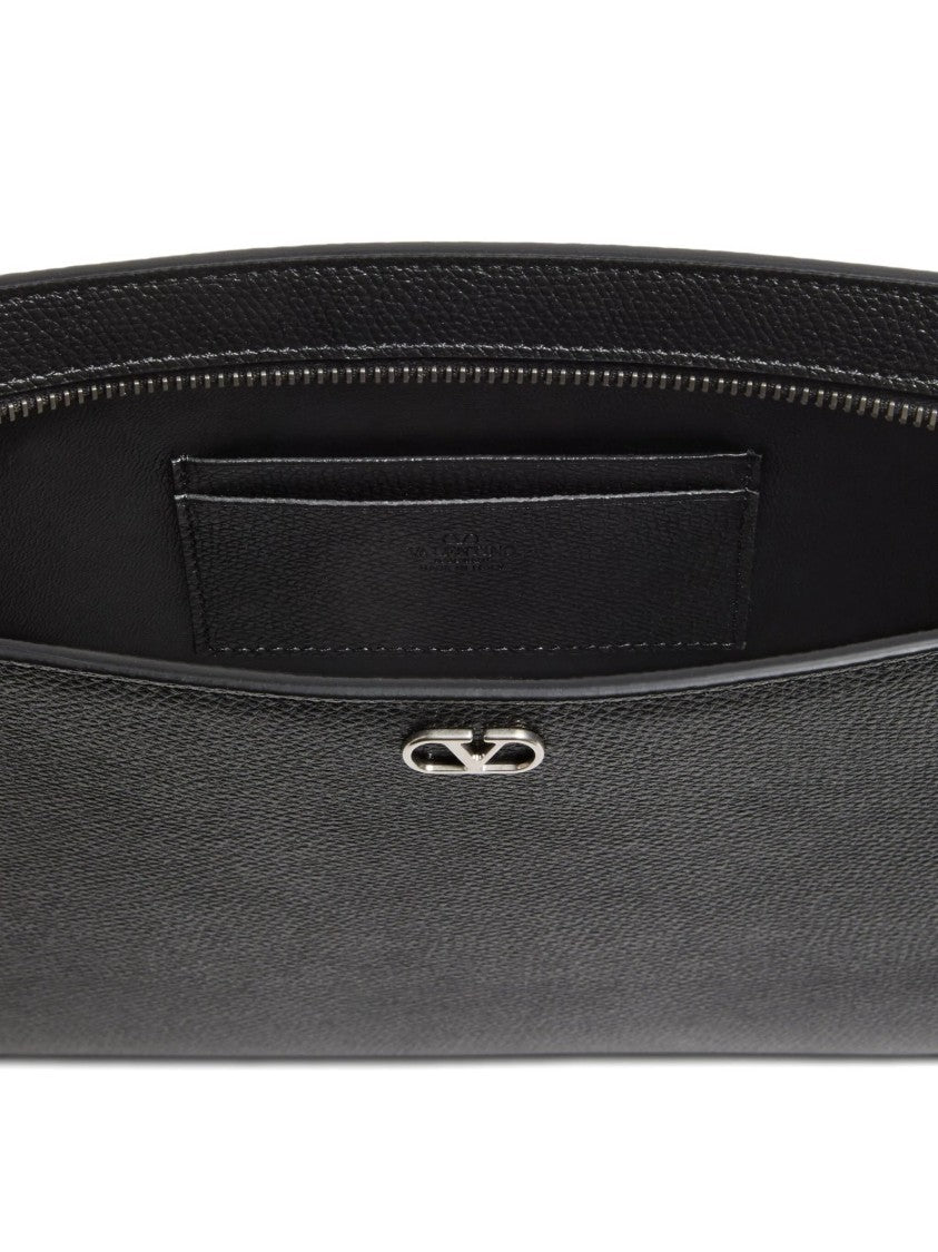 Valentino Black Pouch Vlogo Signature Leather Clutches