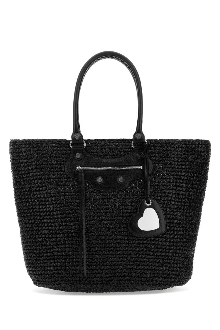 Balenciaga Black Raffia Large Le Cagole Panier Shopping Bag