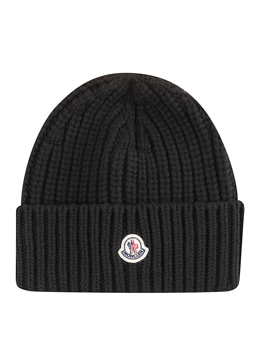 Moncler Ribbed Knit Beanie With Embroidered Logo Patch