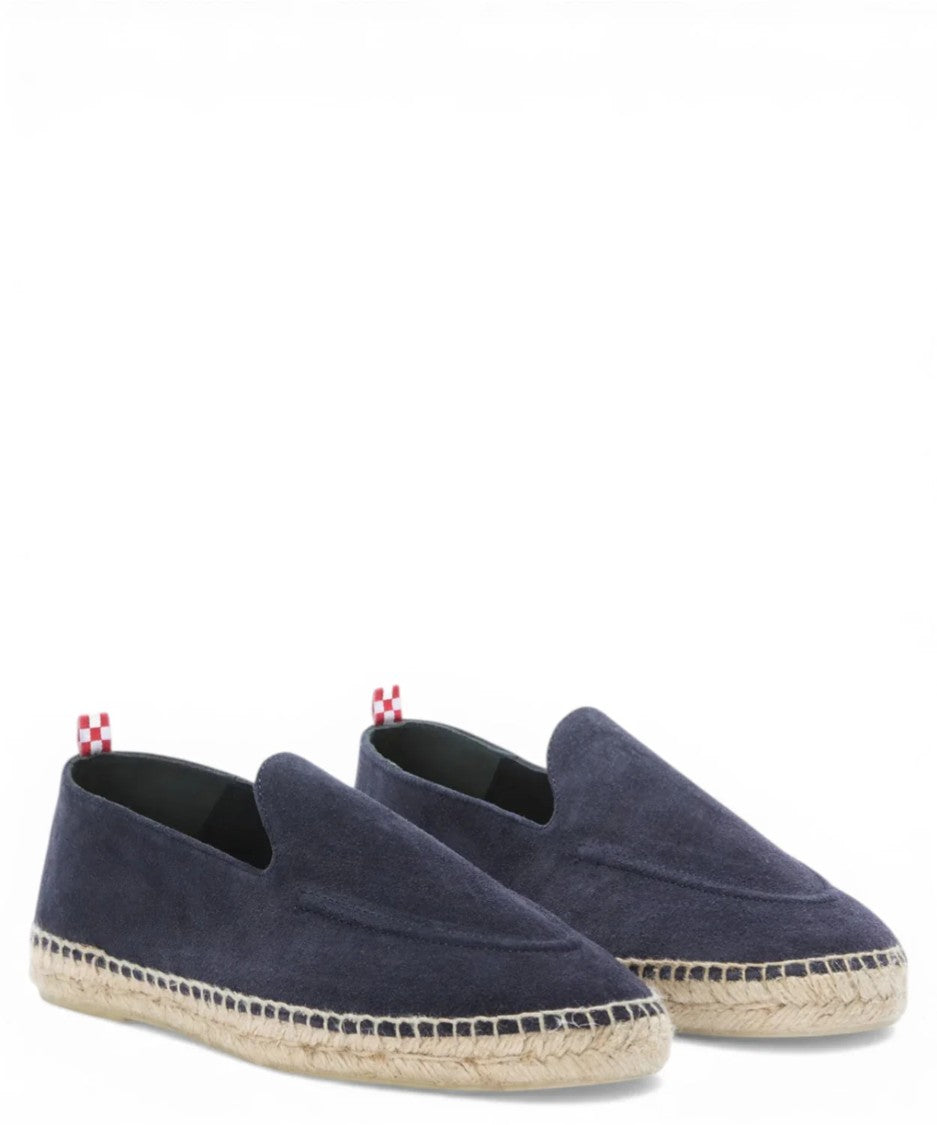 Mc2 Saint Barth Suede Loafers With Woven Jute Sole And Checkered Pull Tab