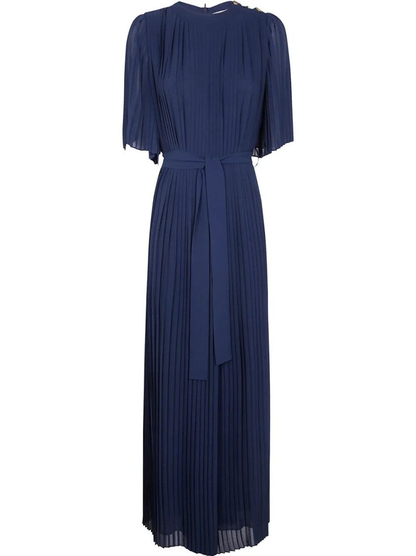 Twin-Set Pleated Blue Jumpsuit With Flattering Belted Waist