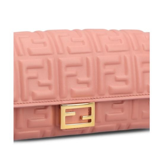 Fendi Embossed Geometric Pattern Sheepskin Leather Shoulder Bag