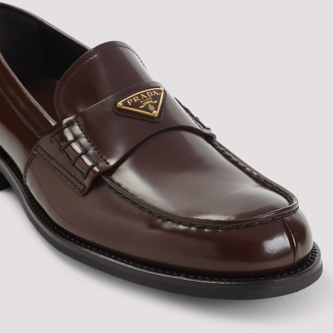 Prada Brown Brushed Calf Leather Loafers