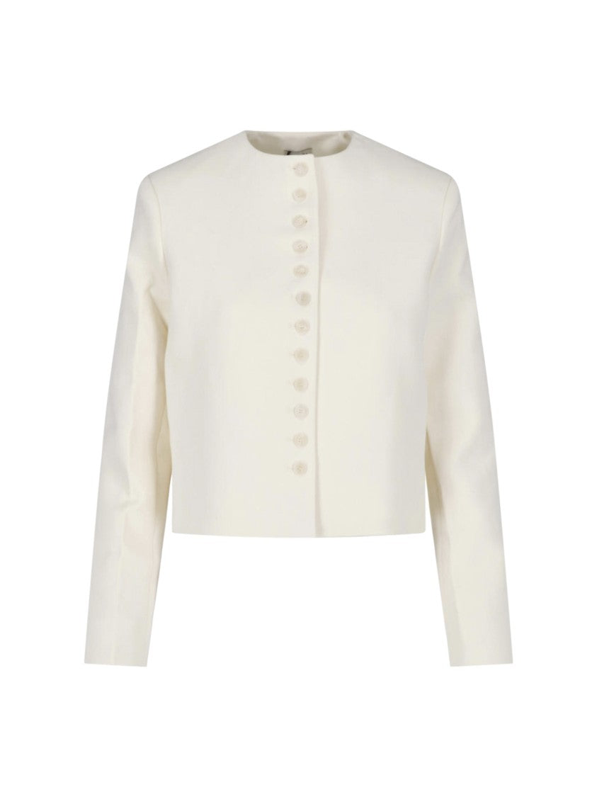 Almada Cropped Cream Jacket With Round Neckline And Button Closure