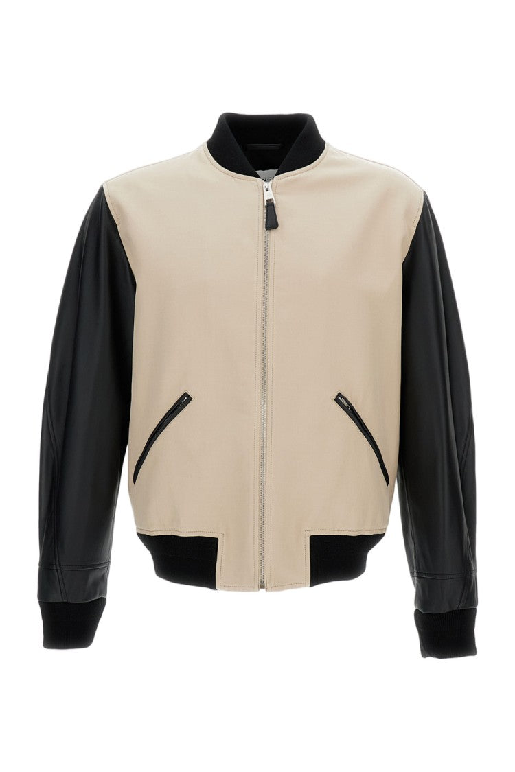 Givenchy Beige Bomber Jacket With Leather Sleeves