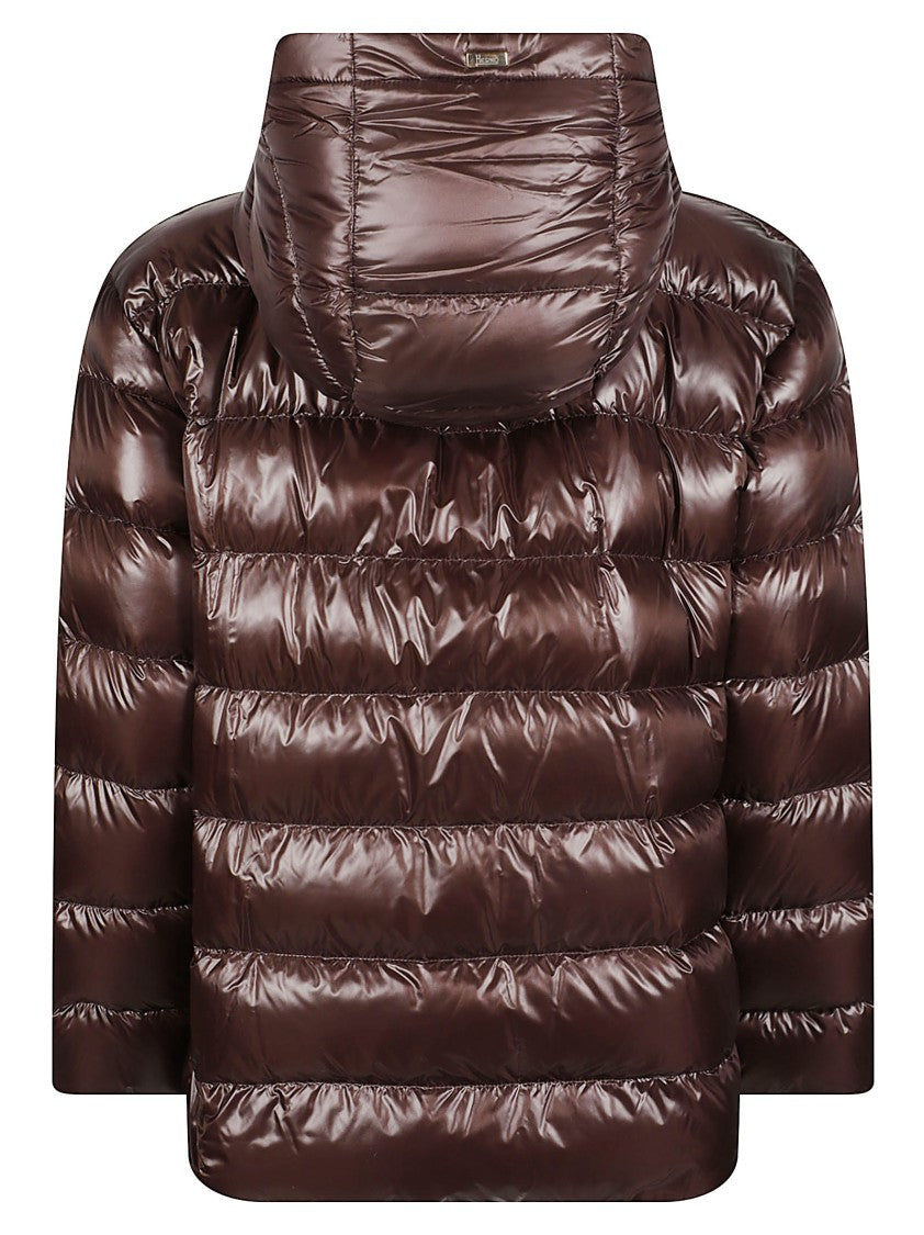 Herno Quilted Padded Down Jacket With Plush Hood And Cropped Silhouette
