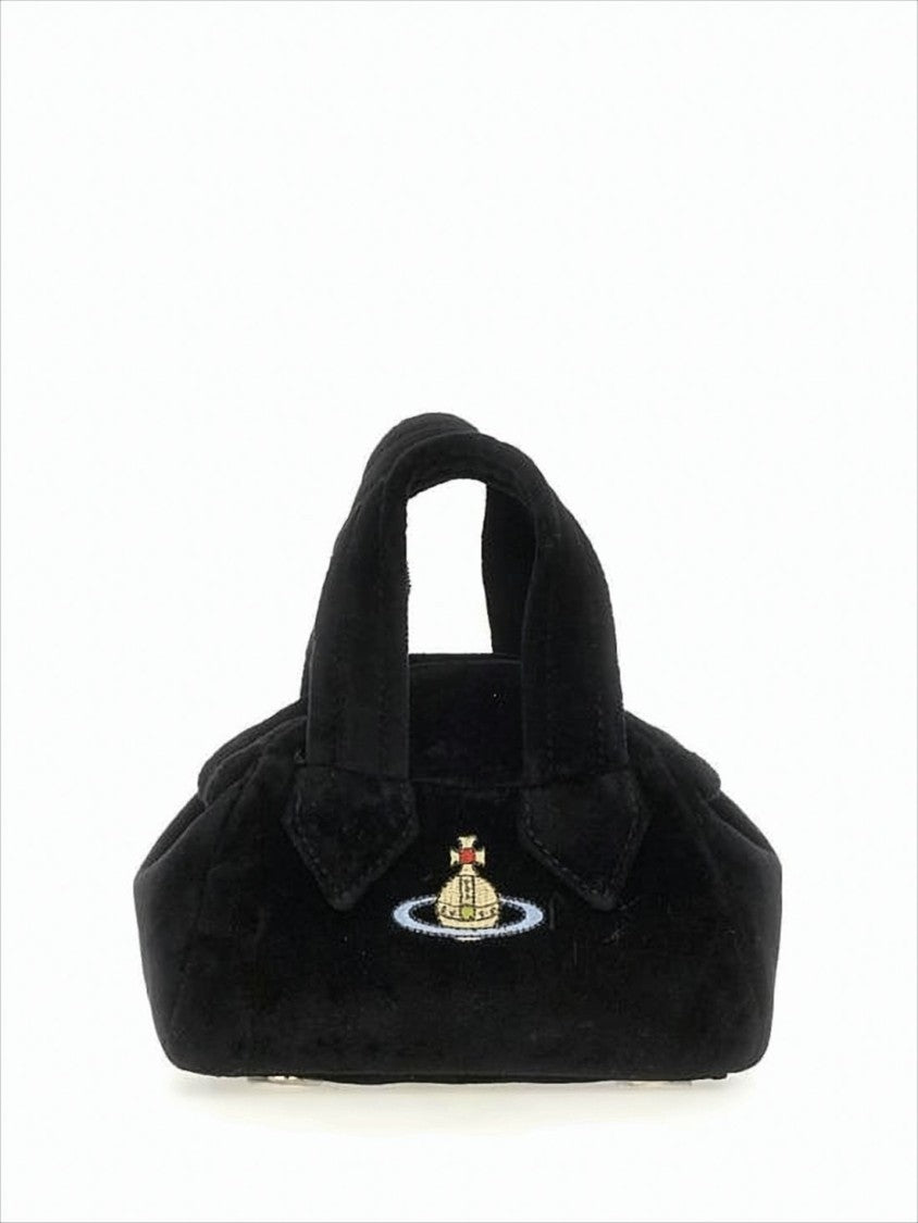 Vivienne Westwood Structured Black Cotton Crossbody Bag With Embroidered Emblem