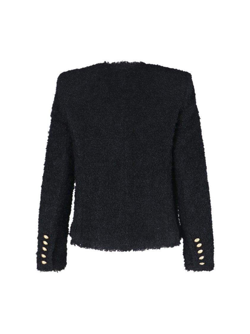 Balmain Textured Black Jacket With Gold Button Accents