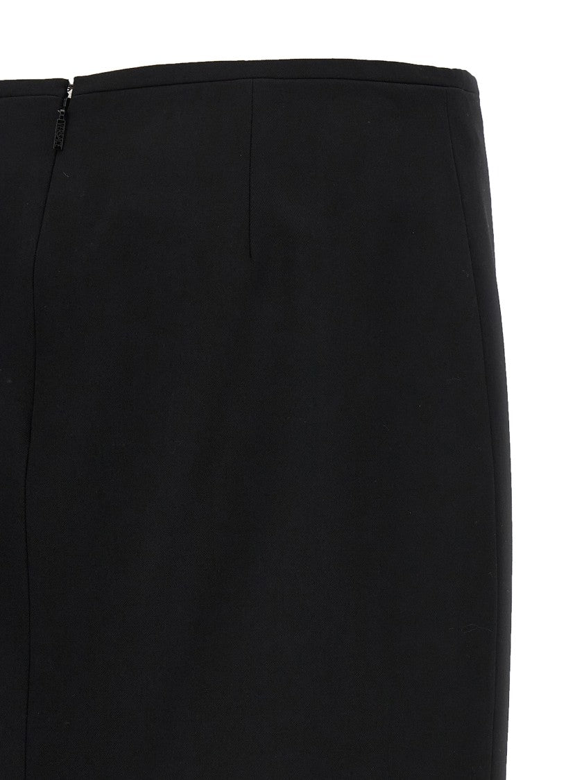 Versace Tailored Stretch Wool Midi Skirt With Logo Detail