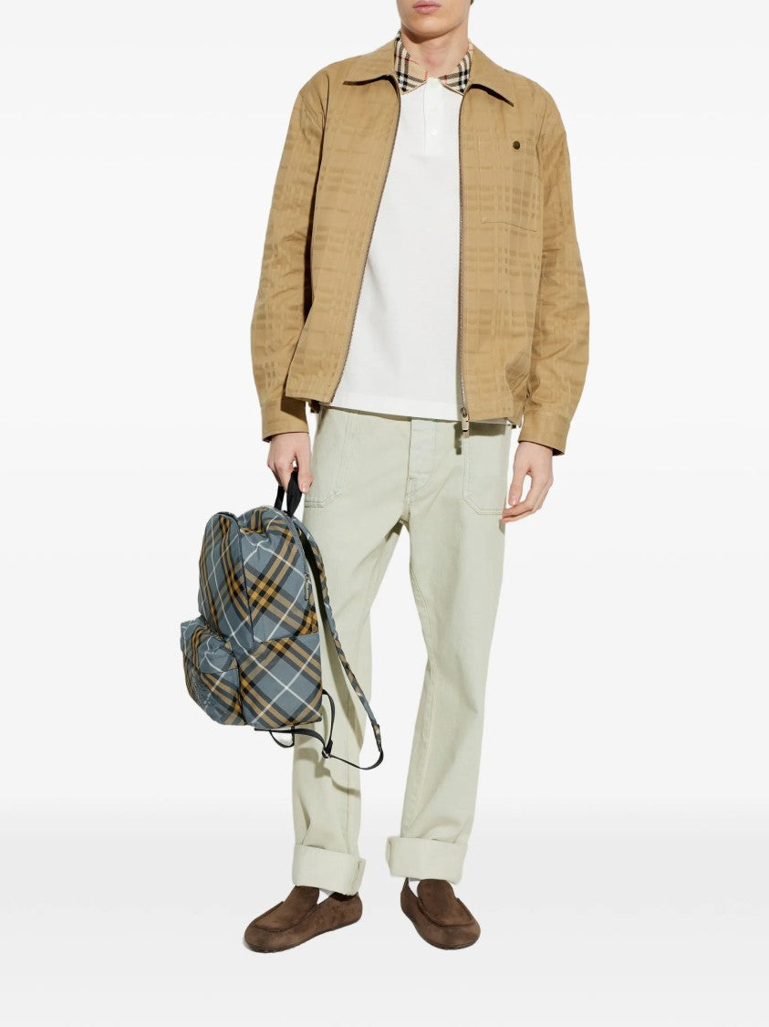 Burberry White Evan Cotton Plaid Collar Polo Shirt