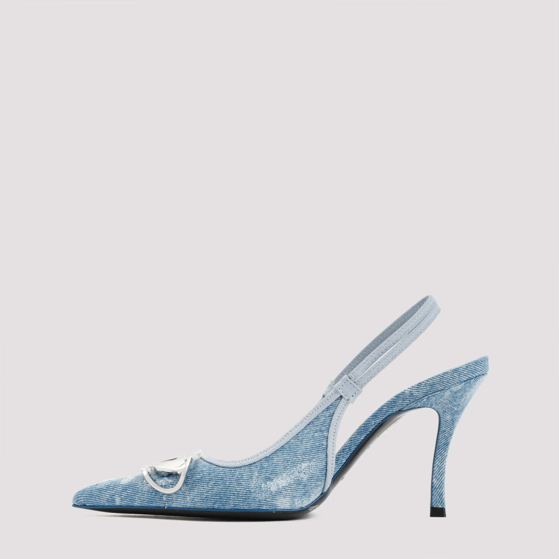 Diesel Distressed Denim Look Pointed-Toe Pumps With Silver-Tone Buckle