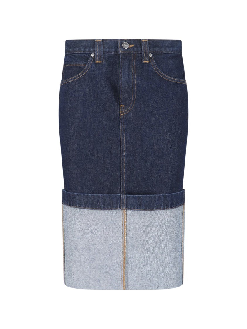 Khaite Blue Kilian Two-Tone Denim Skirt
