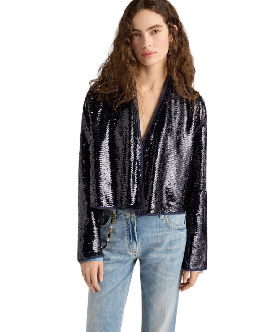 Momonì Pahoke Deconstructed Raw Edge Sequined Spencer Jacket