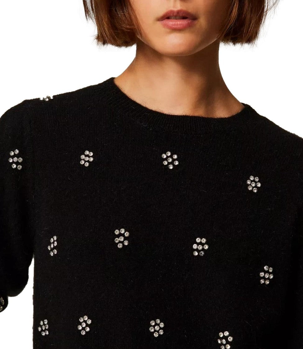 Twin-Set Embroidered Short-Sleeved Top With Fitted Silhouette