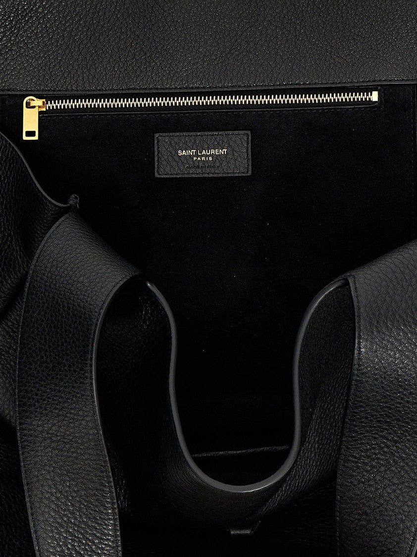 Saint Laurent Structured Deer Leather Shopping Bag With Suede Lining