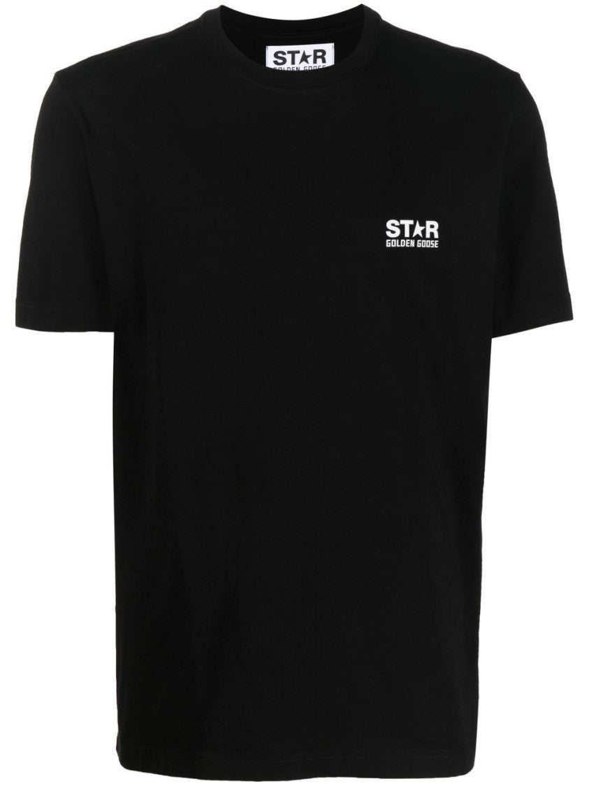 Golden Goose Black Cotton T-Shirt With Logo Patch And Star Graphic