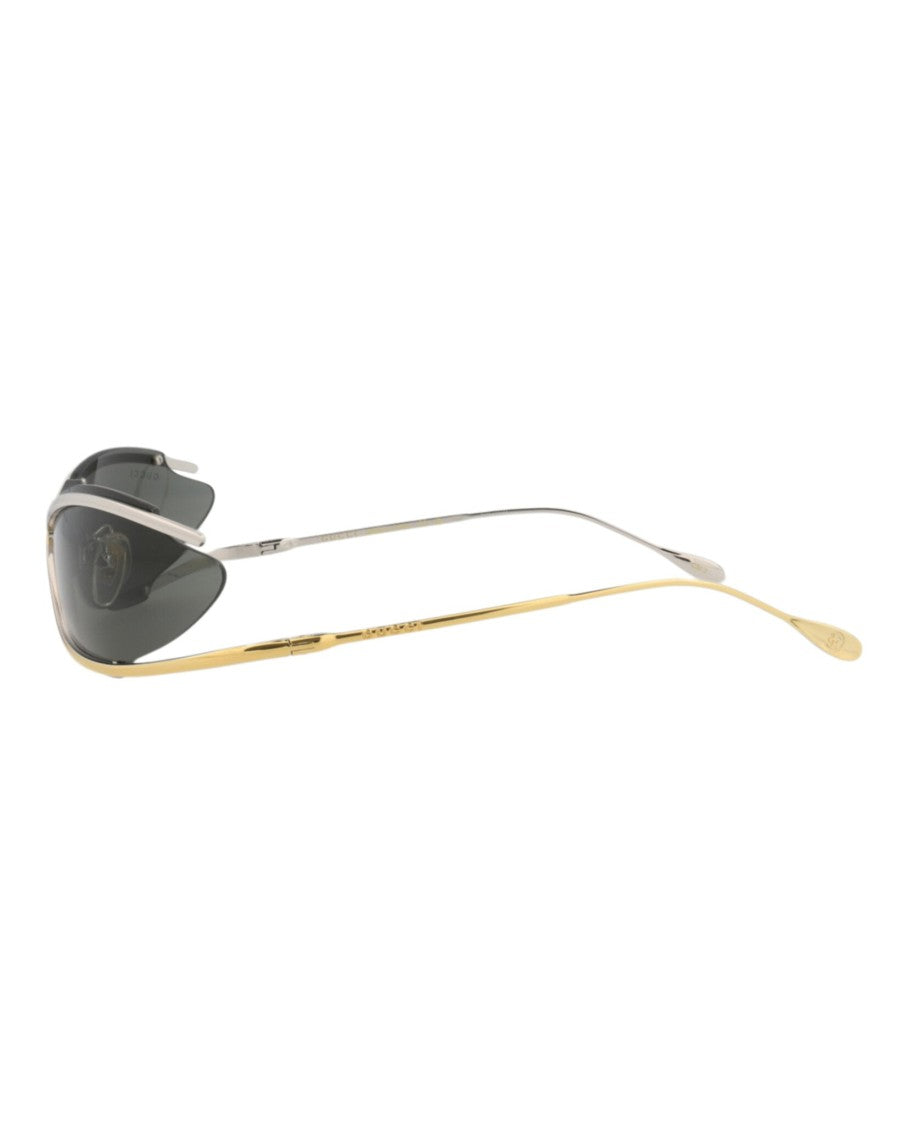 Gucci Shield-Frame Metal Sunglasses With Dual-Tone Finish