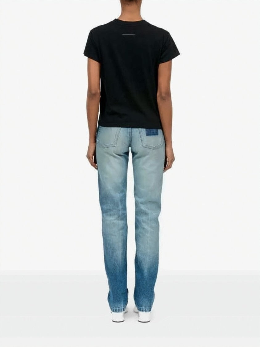 Mm6 By Maison Margiela Cropped Black T-Shirt With Front Print