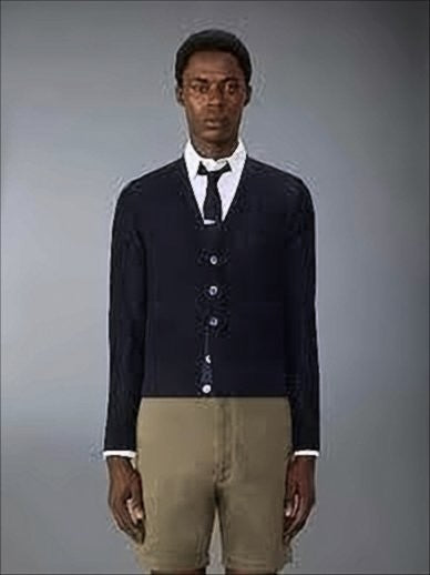 Thom Browne Finely Knit Black Cardigan With Tailored Fit