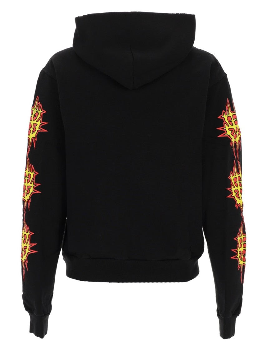 Balenciaga Cropped Fiery Logo Graphic Cotton Hoodie