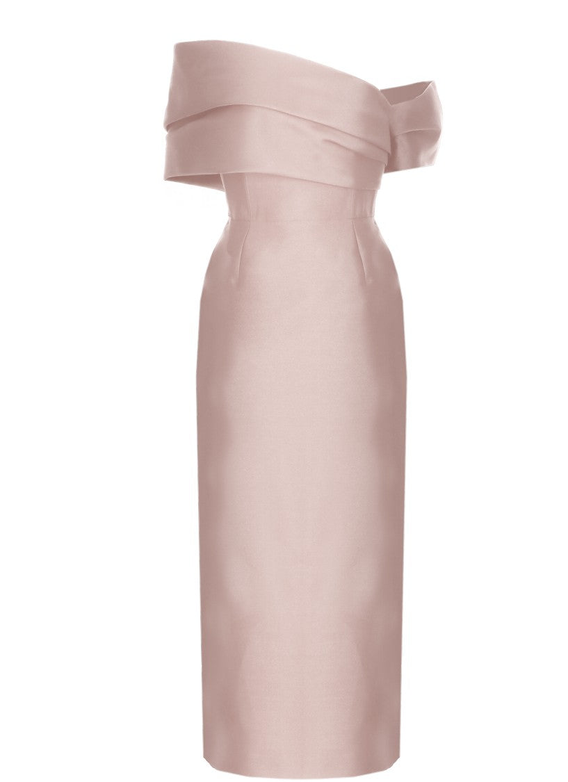 Solace London Midaxi Dress With Off-Shoulder Design And Rear Vent