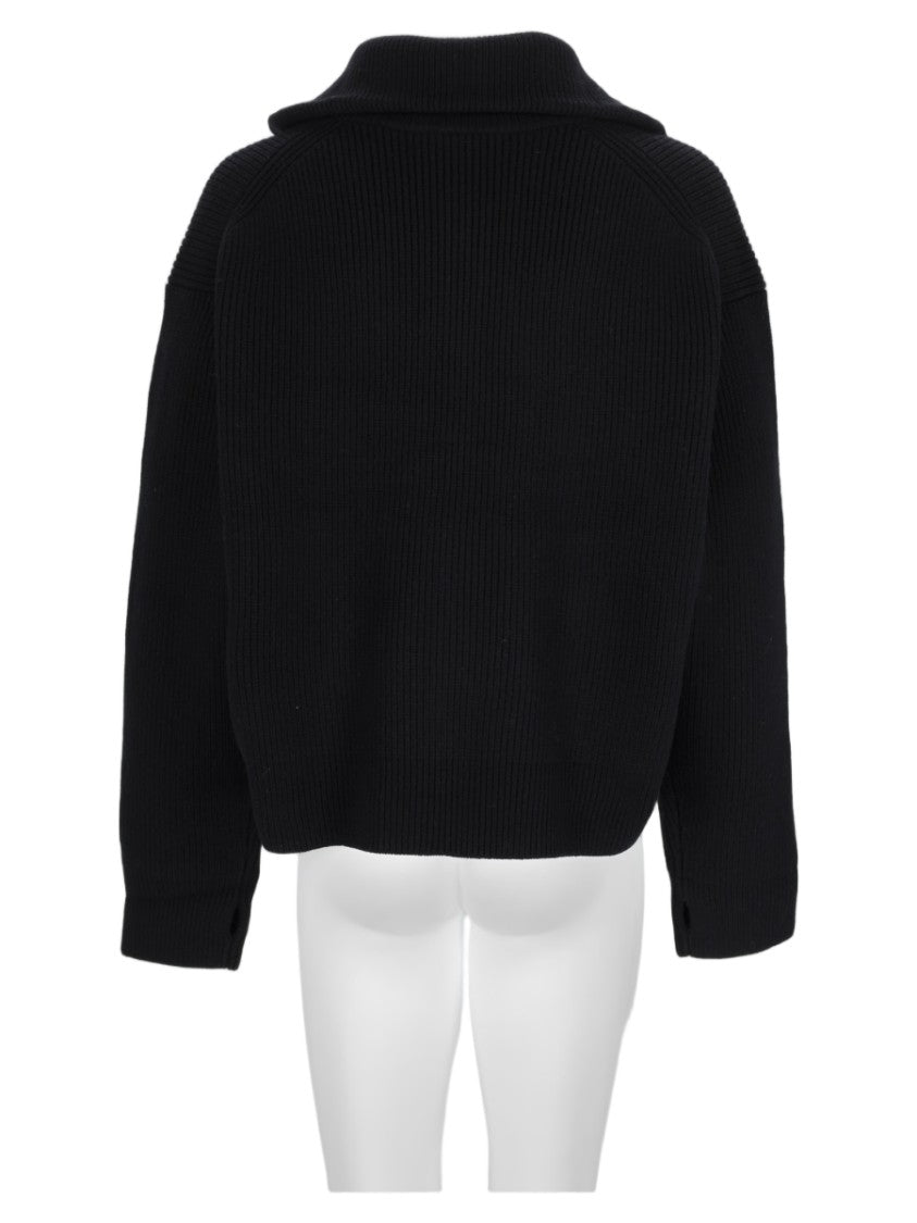Studio Nicholson Black Boxy Ribbed High-Collar Wool Sweater